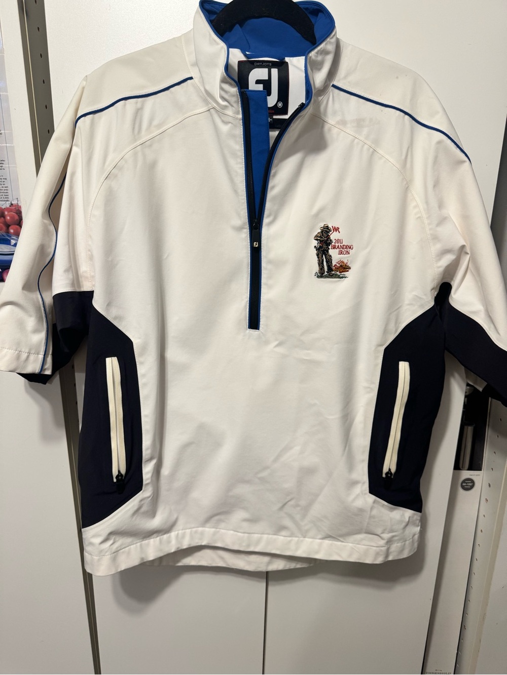 FootJoy White & Navy Golf Pullover with Embroidered Logo